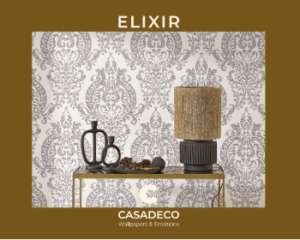 The ELIXIR collection by Casadeco offers luxurious wallpapers with medallions, ornate details and classic decorative patterns.