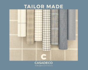 קולקציית טפטים TAILOR MADE של Casadeco עם דוגמאות קלאסיות כמו פפיטות, משבצות ופסים. טפטים איכותיים במראה רגוע ועל-זמני לבית.